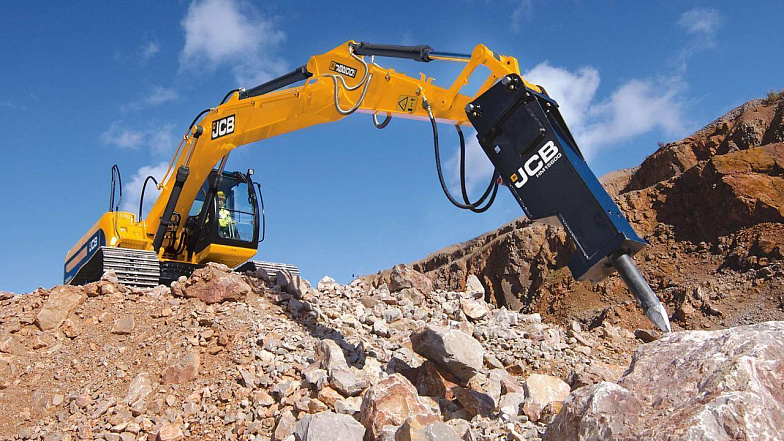 Гусеничный экскаватор с гидромолотом JCB JS 370 